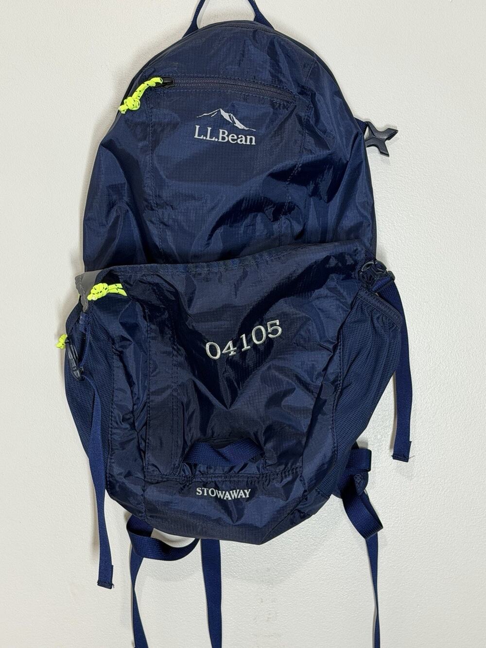 LL Bean Stowaway Backpack 20 Liter Navy Blue Travel Hiking Custom Monogram 04105